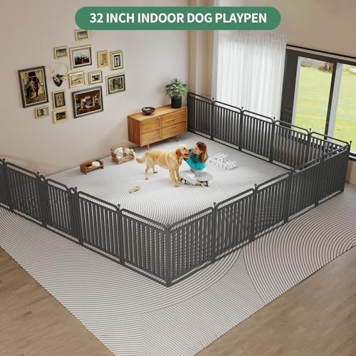 32 Inch Dog Playpen Outdoor, 8 Panels Puppy Playpen Heavy Duty Dog Play Pen Indoors, Rust Resistant Dog Pen for Large/Medium/Small Dogs, Dog Fence for RV Camping - style: 32" H