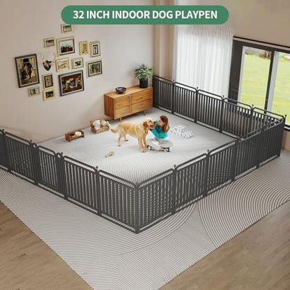 32 Inch Dog Playpen Outdoor, 8 Panels Puppy Playpen Heavy Duty Dog Play Pen Indoors, Rust Resistant Dog Pen for Large/Medium/Small Dogs, Dog Fence for RV Camping - style: 32" H