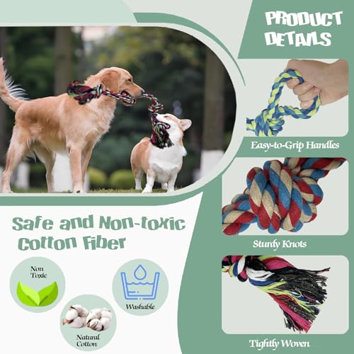 3-Pack Heavy Duty Dog Rope Toy, Tough Chew Toys, Durable Interactive Tug of War &Teeth Cleaning Ropes for Large and Medium Aggressive Chewers (3-Pack, Large) - size: Large