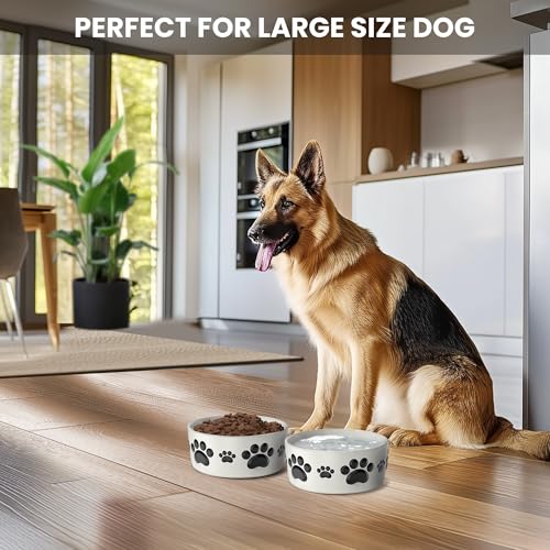 Ceramic Dog Bowls for Large Dogs - 7.5'' Round × 3'' Tall Dog Food & Water Bowl Set of 2 - Large Ceramic Bowl with Anti-Slip Rings - Food and Water Bowls with 5 Cups Capacity - size: 7.5in