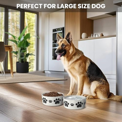 Ceramic Dog Bowls for Large Dogs - 7.5'' Round × 3'' Tall Dog Food & Water Bowl Set of 2 - Large Ceramic Bowl with Anti-Slip Rings - Food and Water Bowls with 5 Cups Capacity - size: 7.5in