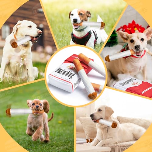 Homrich Cigarette Dog Toy Large, Funny Interactive Plush Dog Cigarette Toys, 3 Packs Giggle Puff Stick Toys with a Box, Pet Squeak Toys for Medium, Small and Large Cool Stuffed for Dogs Birthday - color: Red