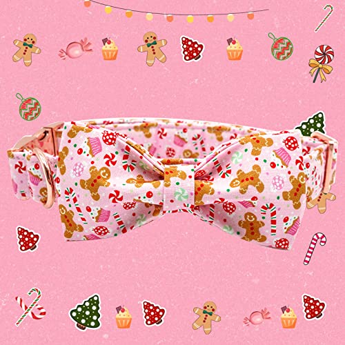 Elegant little tail Dog Collar with Bow - Pink Christmas Gingerbread Man Pet Collars Bow Boy Girl Bowtie Pet Adjustable Dog Collar for Small Medium Large Dogs - color: Gingerbread Man, size: X-Small (Pack of 1)