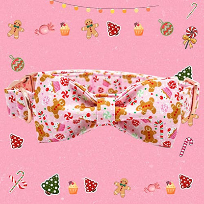 Elegant little tail Dog Collar with Bow - Pink Christmas Gingerbread Man Pet Collars Bow Boy Girl Bowtie Pet Adjustable Dog Collar for Small Medium Large Dogs - color: Gingerbread Man, size: X-Small (Pack of 1)