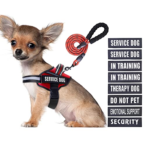 Service Dog Vest Harness and Leash Set, Animire in Training Dog Harness with 10 Dog Patches, Reflective Dog Leash with Soft Padded Handle for Small, Medium, Large, and Extra-Large Dogs (RED,S) - color: Red, size: S