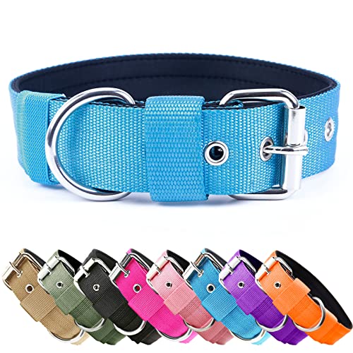 Heavy Duty Tactical Dog Collar - 1.5" Width Military Durable Thick Nylon with Adjustable Metal D Ring & Buckle Working Training K9 Collar for Medium Large Dogs (XL(23"-26"), Light Blue) - color: Light Blue, size: XL(23"-26")