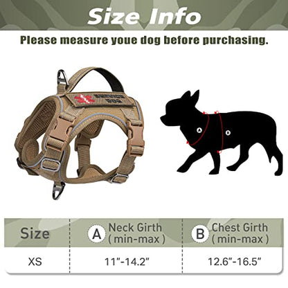 Tactical Dog Harness for Small Puppy, No Pull Military Service Dog Vest with Vertical Handle, Reflective Puppy Vest Harness for Outdoor Training (Khaki, XS) - color: Khaki