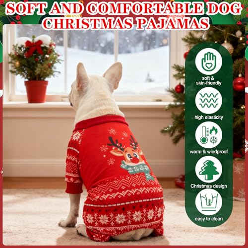 EXPAWLORER Dog Christmas Pajamas for Small Medium Large Dogs, Pet Holiday Onesie Costume, Warm Soft Lightweight Stretchy Xmas Outfit Winter Clothes Sweater Jumpsuit Pjs for Puppy Cats Boys & Girls XS - size: X-Small