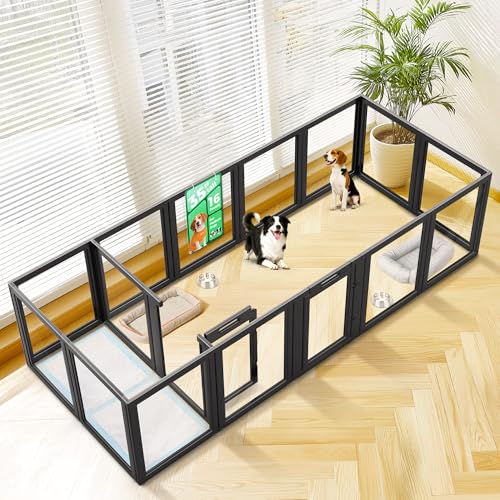 FXW AuraSpace Acrylic Indoor Dog Playpen for Medium Dogs, 35 Inch, 16 Panels, Black - color: Black, size: 35"H
