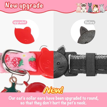 Breakaway Cat Collar with Removable Bow Tie and Bell, Cute Multi-Style Patterns, 3 Pack Safety Buckle Kitten Collars, Adjustable Pet Collar for Cats Puppy (Style B - Fruit) - color: Style B - Fruit