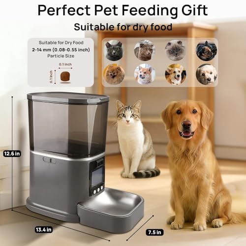 5L Automatic Cat Feeder with Camera, Two-Way Video 3MP HD & Audio, 5G WiFi Automatic Dog Feeder with Night Vision, Cat Food Dispenser with Dog Food Container for Multiple Pets (Grey, 5L) - color: Grey