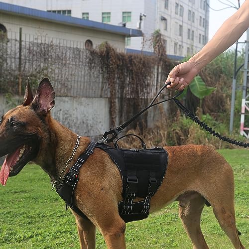 ICEFANG Tactical Dog Leash,K9 Training Walking Bungee Lead with 2 Control Handle,Heavy Duty Quick Release Metal Clasp,Hands Free D-Ring for Medium Large Dogs (4ft,Reflective Black) - color: Reflective Black, size: 4 FT