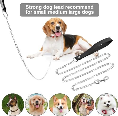 Chain Heavy Duty Metal Dog Leash, 5FTx3mm Chew Proof Pet Leash Chain with Soft Padded Handle for Large & Medium Size Dogs Walking, Training and Traveling (20-100 lbs) - size: 5FTx3mm (20-100 lbs)