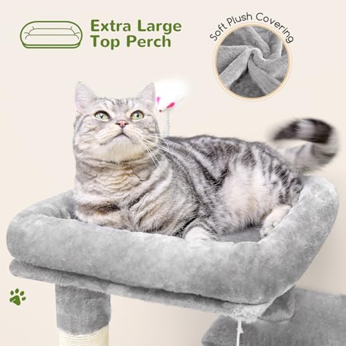 Globlazer Cat Tree Tower for Indoor Cats, 50-inch Adult Cat Tree House for Large Adult Cats with Steps, Scratching Post, 2 Cat Caves, Dangling Toys, FC50, Light Grey - color: Light Grey