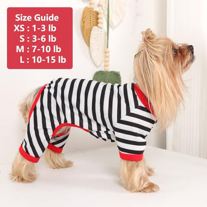 Dog Pajamas Pjs Stretchable Strip Dog Jumpsuit 4 Legs Pjs for Summer Dog Clothes Puppy Onesies Doggie Outfit (Black, Small (Chest 13in)) - color: Black, size: Small (Chest 13in )