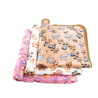 DOOVID Pet Blanket Soft Fluffy Fleece Flannel Blanket Dog Cat Cute Paw Print Pet Mat White Paw Medium(30''*20'') - color: White Paw, size: Medium(30''*20'')