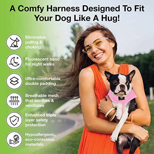 EcoBark Dog Harness - Eco-Friendly Max Comfort Harnesses - Luxurious Soft Mesh Halter - Over the Head Harness Vest- No Pull and No Choke for Puppy, Toy Breeds & Small Dogs (Small, Baby Pink) - color: Baby Pink