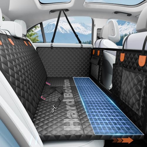 Dog Car Seat Cover for Back Seat with Hard Bottom,Waterproof Back Seat Extender for Dogs,Dog Hammock Dogs Bed for Cars, SUVs,Pet Seat Cover for Back Seat Holds 400lbs with Mesh Window & Pocket - color: Black