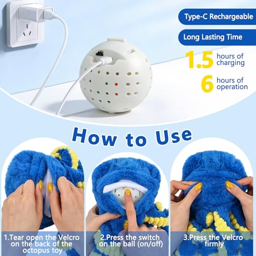 Interactive Dog Toys Octopus, Moving Dog Toy to Keep Them Busy, Durable Automatic Jumping Dog Toy Bouncing Dogs Toy Squeaky Moving Tug of War Doggie Toy for Small Medium Large Dogs (Blue)