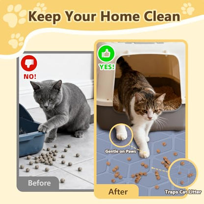 Cat Litter Mat Extra Large 31"x22" Silicone Waterproof Litter Trapping Mat for Litter Box, Non-Slip Urine-Proof Kitty Litter Box Mat with Deep Grooves, Easy Clean Scatter Control Pet Mat (Gray) - size: 31X22IN Cat Litter Mat