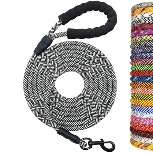 Heavy Duty Rope Dog Leash, 3/4/6/7/8/10/12/15/20/30 FT Long Dog Lead Nylon Pet Leash, Soft Padded Handle Thick Lead Training Leashes for Large Medium Dogs (20ft * 1/2", Black) - color: black, size: 1/2" * 20'
