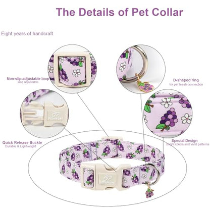 Summer Dog Collar Cute Grape Dog Collars for Puppy Small Dogs - Lightweight Adjustable Boy Girl Dogs Everyday Collar with Quick Release Buckle XS - color: Cute Grape, size: XS