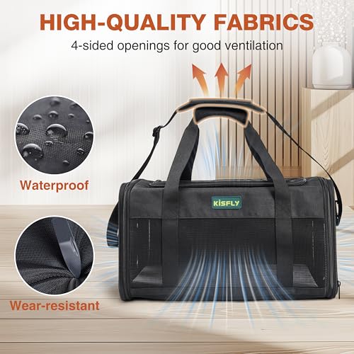 Airline Approved Cat and Small Dog Carrier 17"x11"x9.5"– Soft-Sided, Foldable Under-Seat Travel Bag for Pets up to 12 lbs, Top-Loading, Scratch-Resistant Mesh, Black - color: Black, size: 17x11x9.5 In