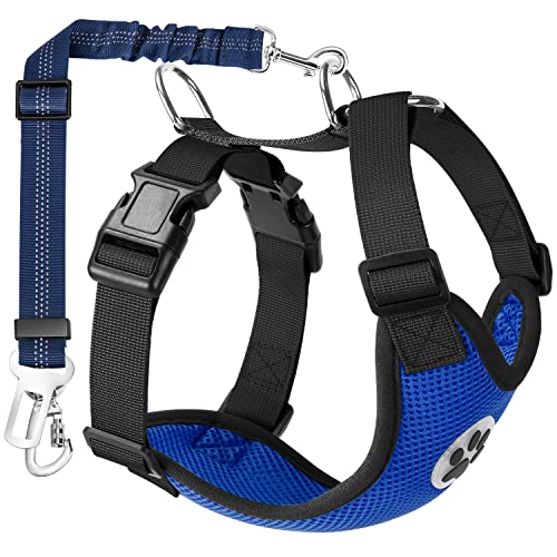 Lukovee Dog Seat Belt for Car, Adjustable Dog Car Harness for Large Medium Small Dogs, Soft Padded & Breathable Mesh Dog Seatbelt with Car Strap and Carabiner (Blue,XXXS) - color: Blue, size: XXX-Small