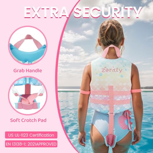 Toddler Swim Vest Neoprene Kids Float Jacket Swimming Aid for Children Girls and Boys 20-30-40-50-60-70-80Lbs with Dual Adjustable Safety Straps - color: Mermaids, size: L(Age Recommend 6-9 Years)