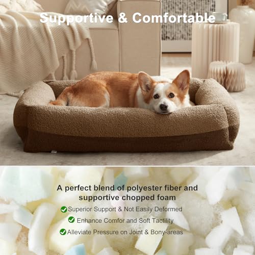 Washable Small Dog Bed, Rectangle Comfy Fluffy Kitten Puppy Bed, Removable Zipper Cover Machine Wash, Breathable Orthopedic Bed Durable Pet Cuddler with Anti-Slip Bottom, 20x19x6 in, Brown - color: Brown, size: S(20"x19"x6”)