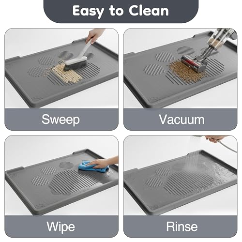 ISSEVE Cat Litter Mat 40" x 28" XL, Extra Large Silicone Mat for Litter Box, 1.38" Raised Edge Urine Proof Litter Trapping Mat Pad for Scatter Control, Soft on Kitty Paws, Protect Floor (Dark Grey) - color: Dark Grey