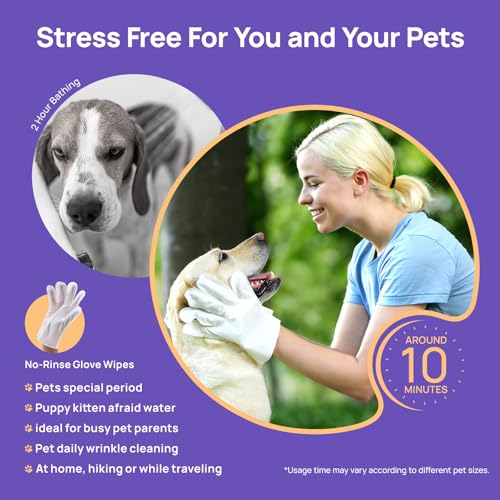 HICC PET Cleaning Deodorizing Glove Wipes for Dogs & Cats, Vet Recommended Hypoallergenic Hydrating & Nourish Fur Pet Grooming Glove Wipes, Pet Bathing Wipes for Horse Coat Care,6pcs Unscented - size: 6 PCS