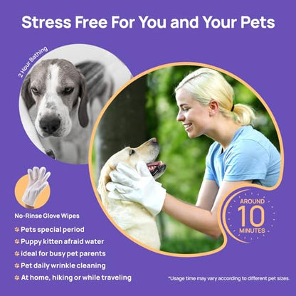 HICC PET Cleaning Deodorizing Glove Wipes for Dogs & Cats, Vet Recommended Hypoallergenic Hydrating & Nourish Fur Pet Grooming Glove Wipes, Pet Bathing Wipes for Horse Coat Care,6pcs Unscented - size: 6 PCS