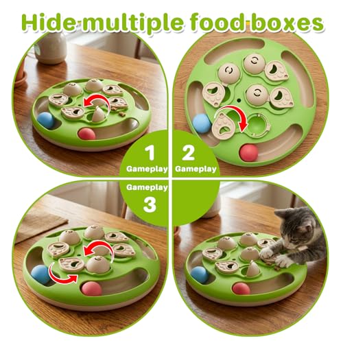Walfront Interactive Cat Toy for Indoor Cats, Feather Spring Cat Toy with Rolling Balls, Tree Shape Puzzle Track Toy for Kittens, Self Play Cat Activity Center, Boredom Relief Hunting Exercise Toy