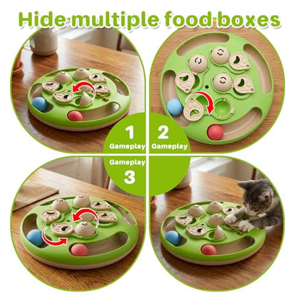 Walfront Interactive Cat Toy for Indoor Cats, Feather Spring Cat Toy with Rolling Balls, Tree Shape Puzzle Track Toy for Kittens, Self Play Cat Activity Center, Boredom Relief Hunting Exercise Toy
