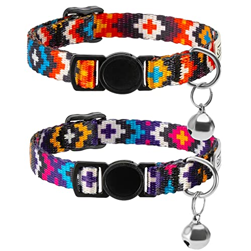 CollarDirect Cat Collar Breakaway with Removable Bell Set of 2 PCS - color: Orange & Purple