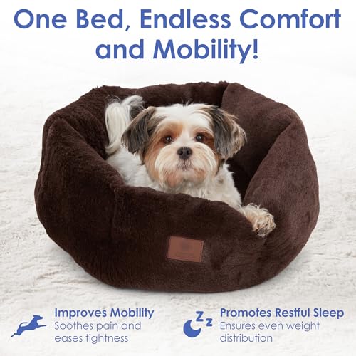 AMERICAN KENNEL CLUB Round Plush Dog Bed - 20" Cozy Donut Design for Small Pets, Ultra-Soft Washable Pet Bed with Non-Slip Bottom, Durable High-Loft Filling, Brown - color: Brown