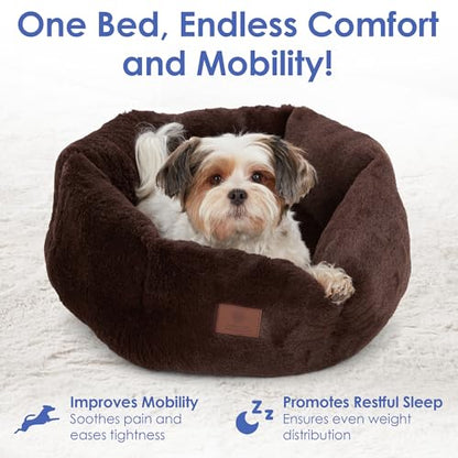 AMERICAN KENNEL CLUB Round Plush Dog Bed - 20" Cozy Donut Design for Small Pets, Ultra-Soft Washable Pet Bed with Non-Slip Bottom, Durable High-Loft Filling, Brown - color: Brown