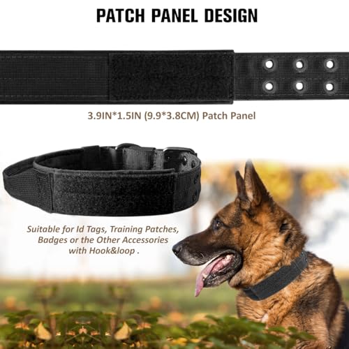Tactical Dog Collar with Handle, Military Adjustable Heavy Duty Metal Buckle Dog Collars Soft Nylon Training Collar for Medium Large Dogs (Black, Medium) - color: Black-HD, size: M
