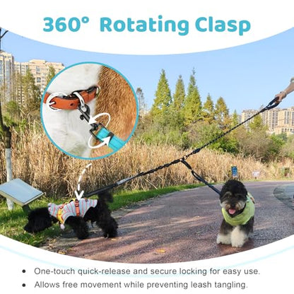Double Dog Leash - No Tangle Splitter for Two Dogs, Coupler with Adjustable Long Lead Rope, Dual Control Handles, Retractable No Pull Bungee, Walk Train Small Medium Large 2 Pets (Blue) - color: Blue