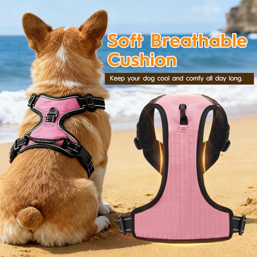 No Pull Dog Harness, No Chock Reflective Adjustable Soft Padded Pet Vest with Easy Control Handle, Easy Wearing with Stylish, Reinforced Knot, 2 Buckles - color: Pink, size: X-Small