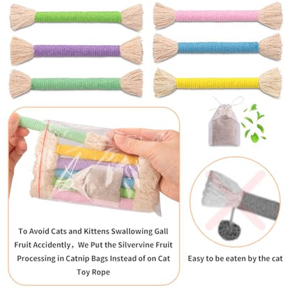 Retro Shaw Cat Toys Chew Ropes with Catnip, 6 Pack, Safe Teeth Cleaning Kitten Toys for Indoor Cats Kitty, Cat Nip Kicker Interactive Pet Toys 6.1 Inches - size: 6.1 in