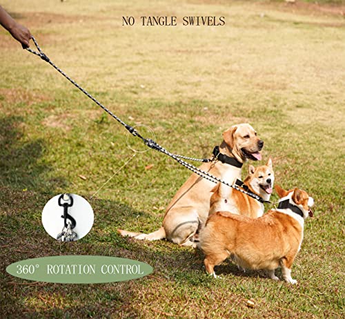 3 Dog Leash - Padded Handle, 360° Swivel Multiple Dog Leash No Tangle, Lead for Medium Large Dogs, Walking & Training Double Dogs (Black White) - color: Black White