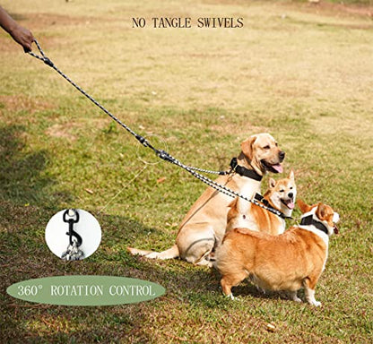 3 Dog Leash - Padded Handle, 360° Swivel Multiple Dog Leash No Tangle, Lead for Medium Large Dogs, Walking & Training Double Dogs (Black White) - color: Black White