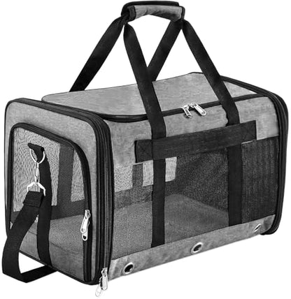 Soft Sided Cat/Dog Carrier，Collapsible Mesh Pets Travel Carriers for Pet/Puppy with Shoulder Strap & Removable Mat，Top Load Small Dogs/Cats Carry Bag Up to 25 Lbs（Grey - L） - size: L Grey