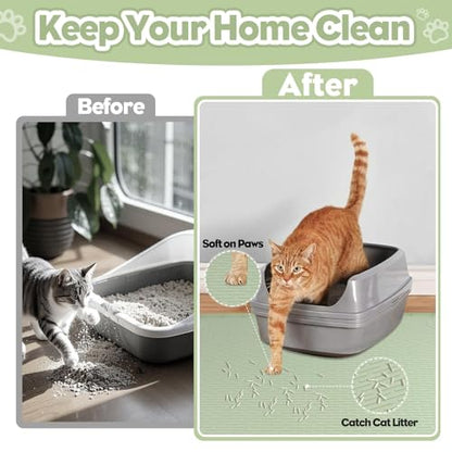 Kalolary Cat Litter Box Mats, Large 34" x 22" Silicone Cat Mat, Easy to Clean Kitty Litter Trapping Mat, Soft on Kitty Paws, Waterproof, Urine-Proof Kittys Litter Mats for Floor, Green - color: Green: 86x56cm