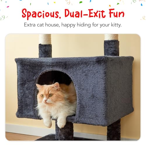 Cat Tree, Floor to Ceiling Cat Tower Adjustable Height [92.9-102.4in=235-258cm], 7 Tiers Cat Climbing Play House with Scratching Post, Cozy Condo&Hammocks for Indoor Cats, Smoky Grey - color: Smoky Grey