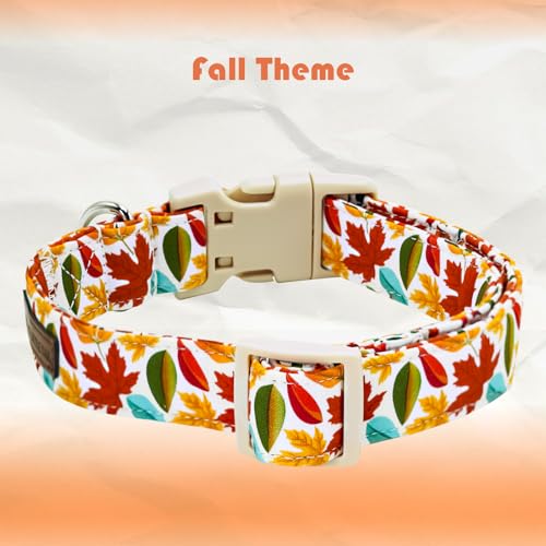 Elegant little tail Fall Dog Collar, Fall Maple Leaf Print Autumn Pet Collars Dog Cotton Soft Sturdy Puppy Collars Holiday Female Adjustable Collar for X-Small Dogs - color: Fall-Maple Leaf, size: X-Small (Pack of 1)