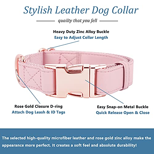 Dog Collar and Leash Set.Soft and Easy to Clean Vegan Leather with Rose Gold Metal Buckle for Small Medium Large Dogs (Pink, XS(8"-12")) - color: Pink, size: XS