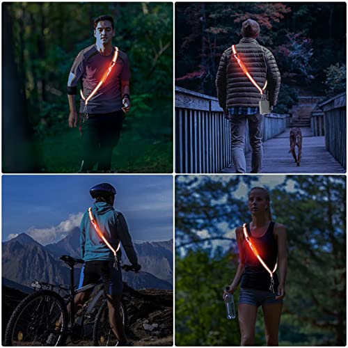 LED Belt Reflective Sash for Walking at Night, High Visibility Adjustable Night Running Safety Gear Rechargeable LED Light Up Running Belt Reflective Gear for Runners Walkers Men Women - color: orange